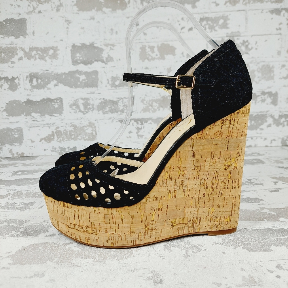 Black Wedge Heels with Cork Platform